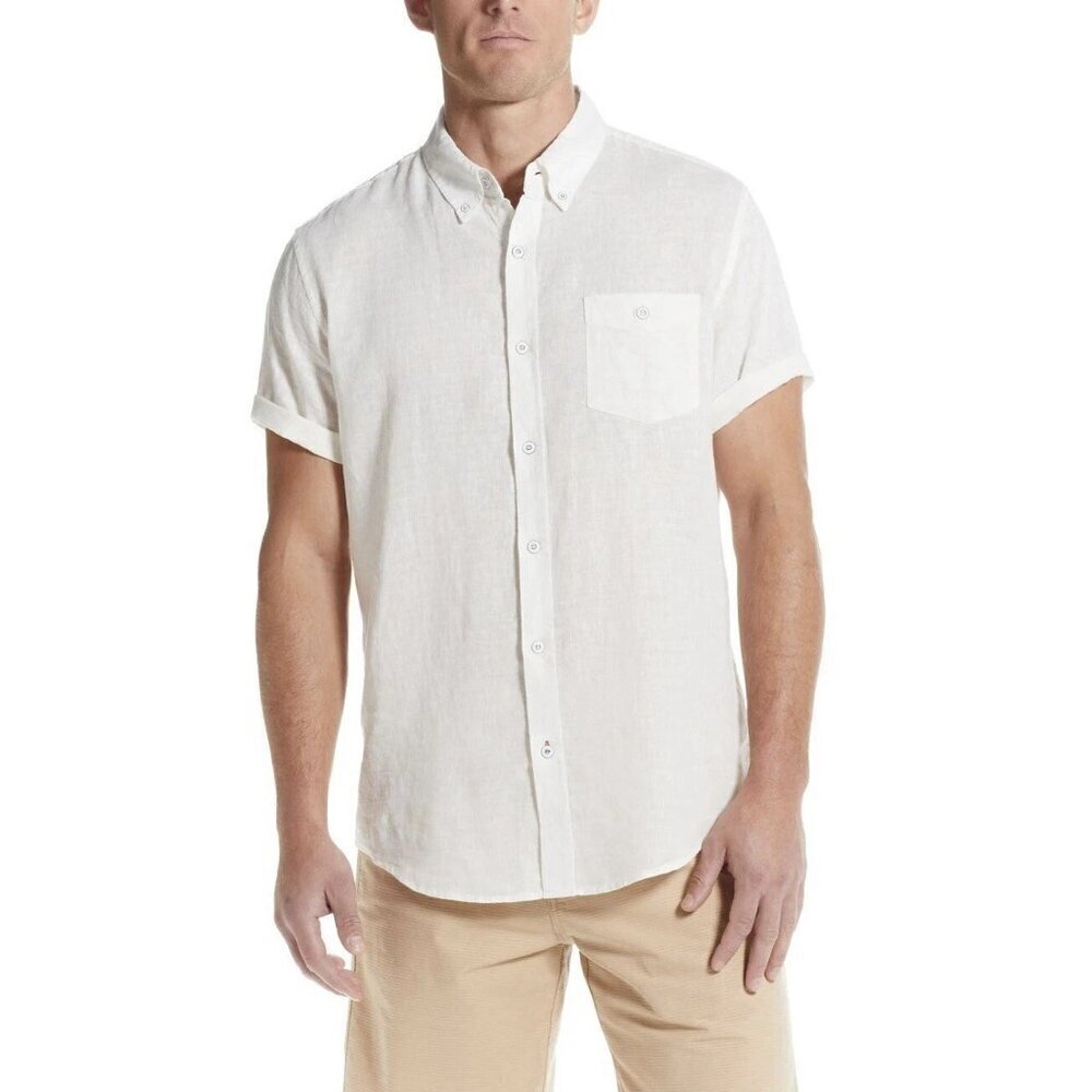 NEW Weatherproof Vintage Men's L White Short Sleeve Washable Linen Shirt